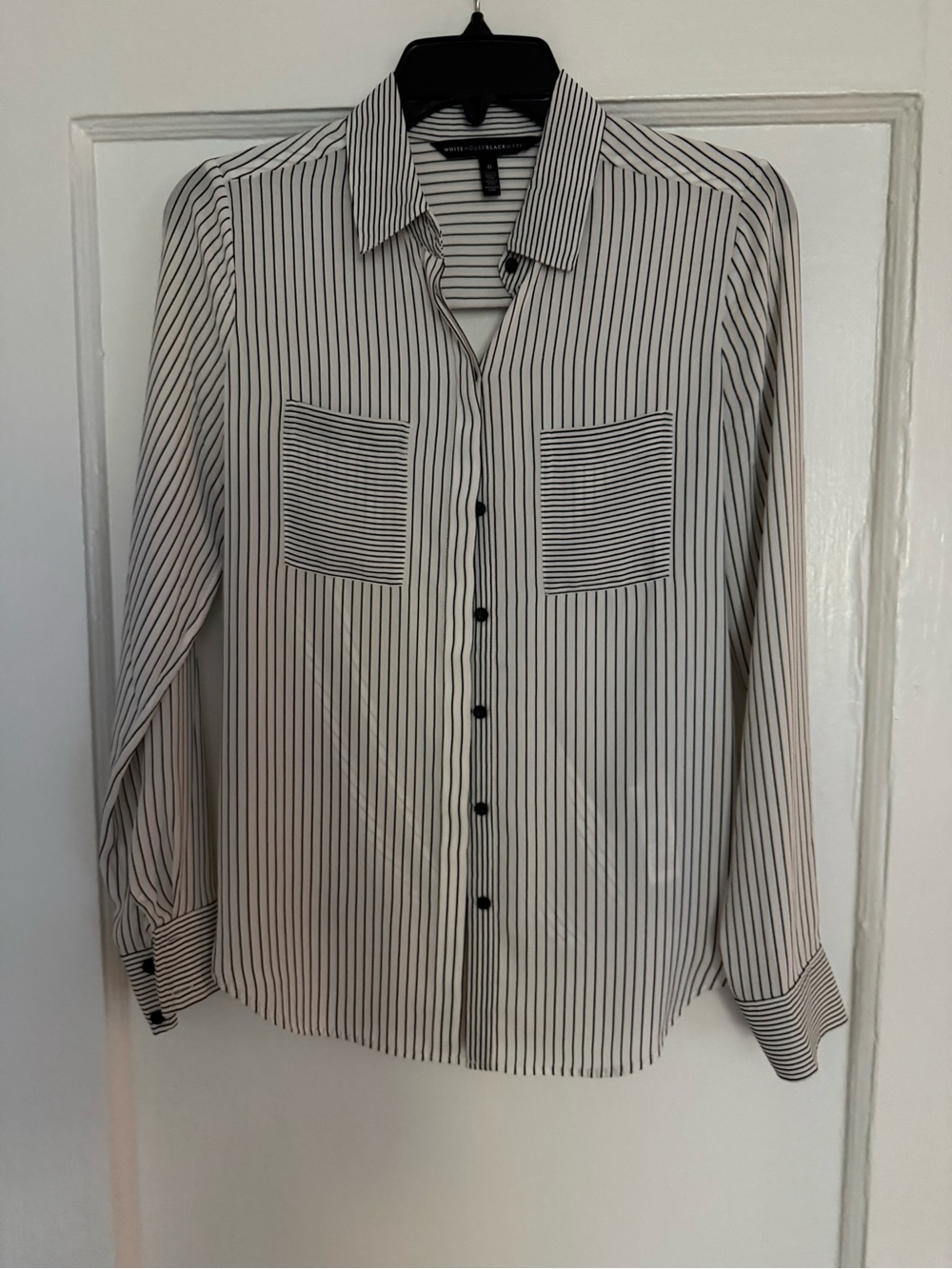 Woman’s White House Black Market Vertical Stripe Button-Up Shirt Blouse, Size 0